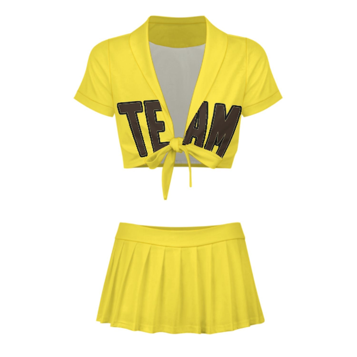 Maßgeschneidertes Blassgelb Braun Cheerleader Outfit Set