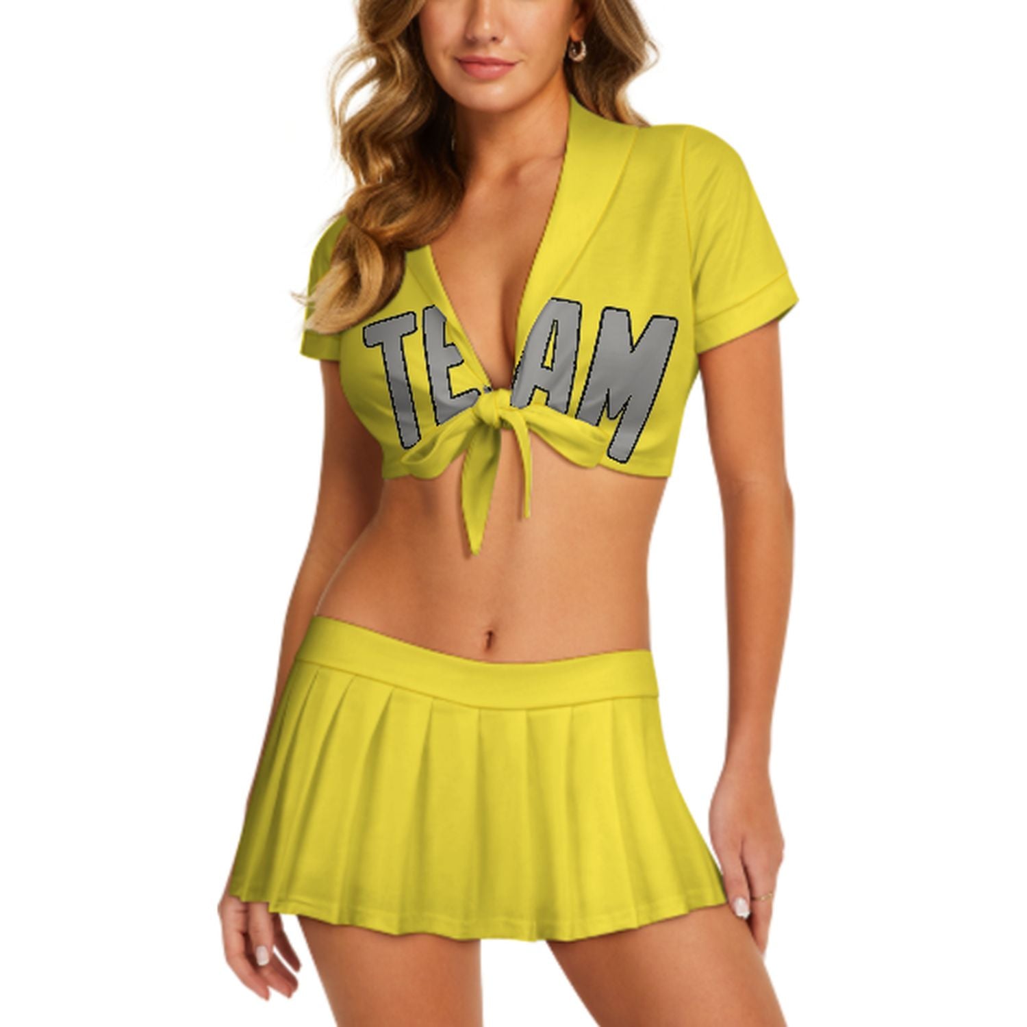 Maßgeschneidertes Blassgelb Grau Cheerleader Outfit Set