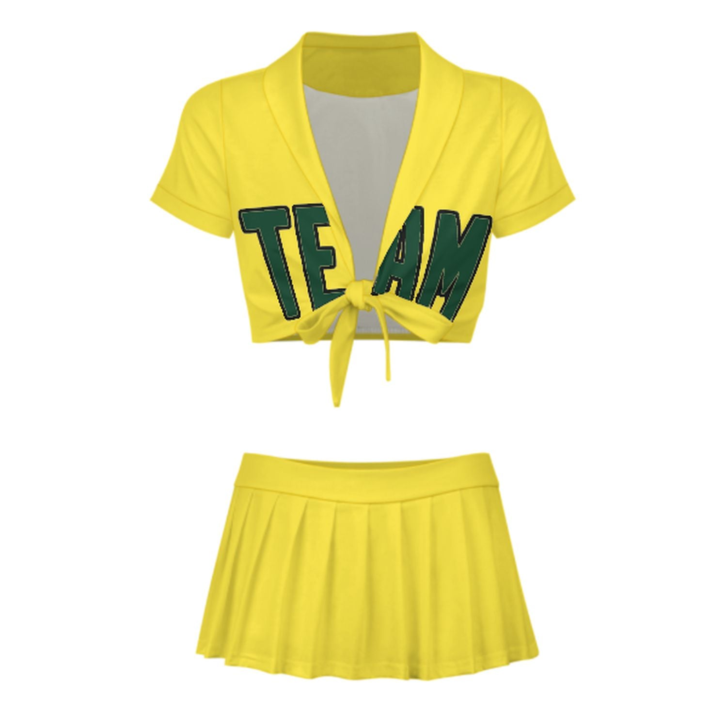 Maßgeschneidertes Blassgelb Moosgrün Cheerleader Outfit Set