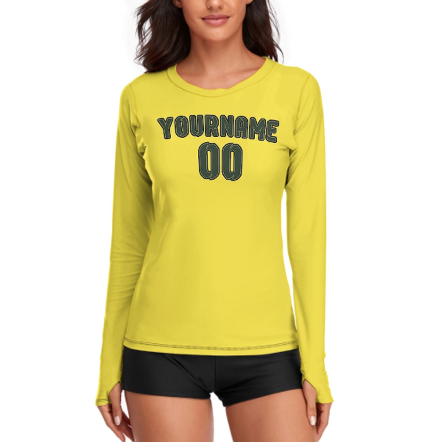 Camicia da donna a maniche lunghe su misura color giallo pallido e verde abete