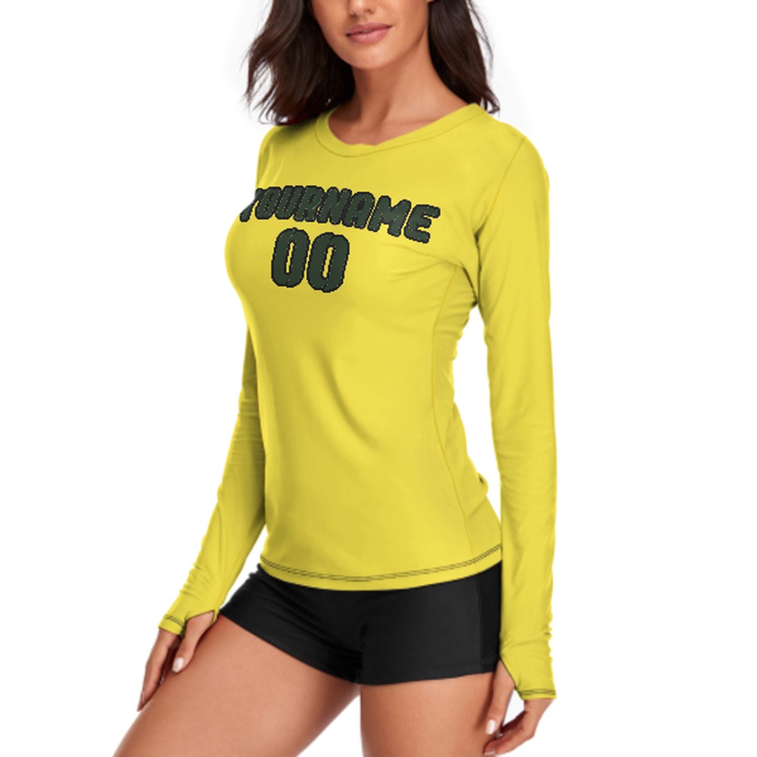 Camicia da donna a maniche lunghe su misura color giallo pallido e verde abete