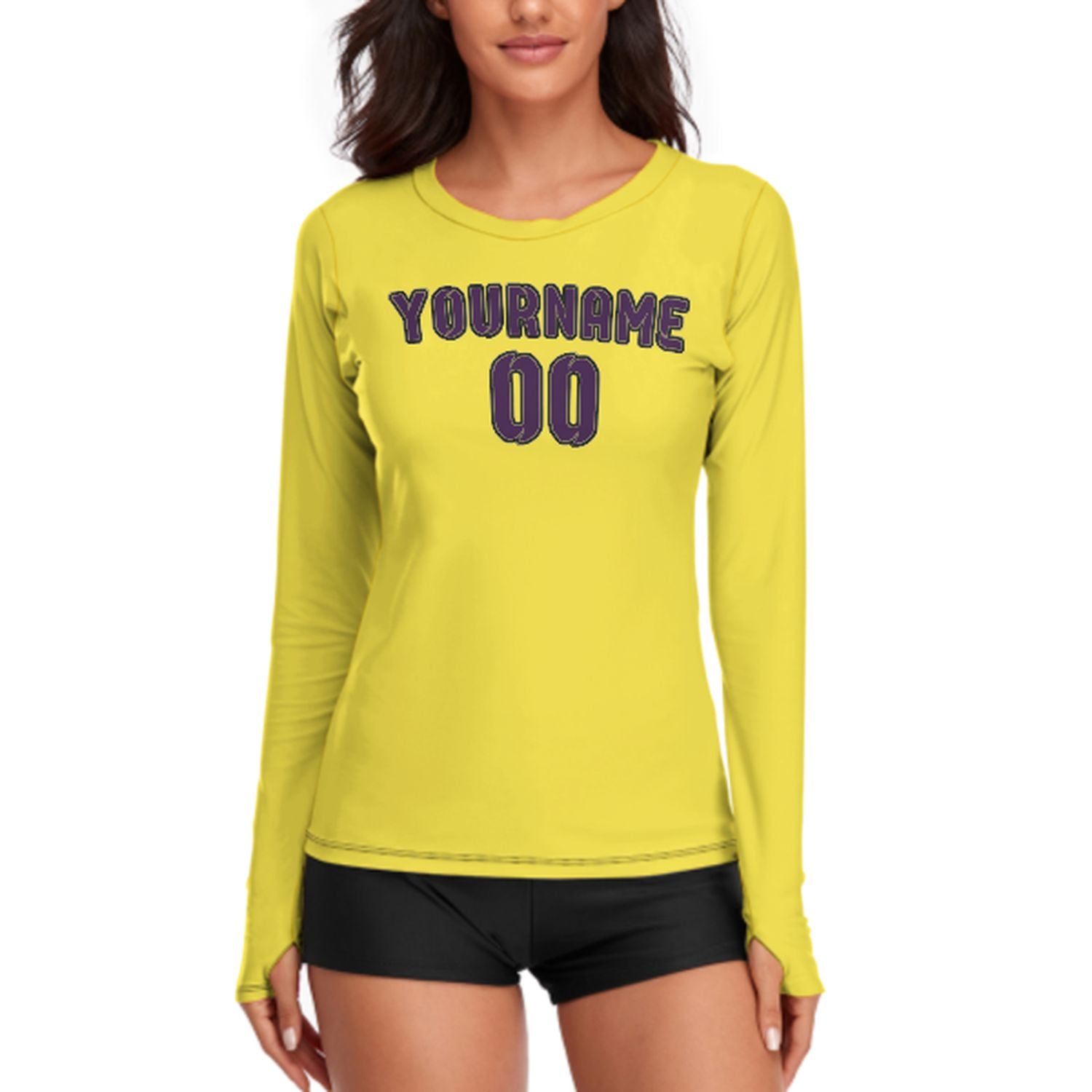 Camicia da donna a maniche lunghe su misura, colore giallo pallido e viola