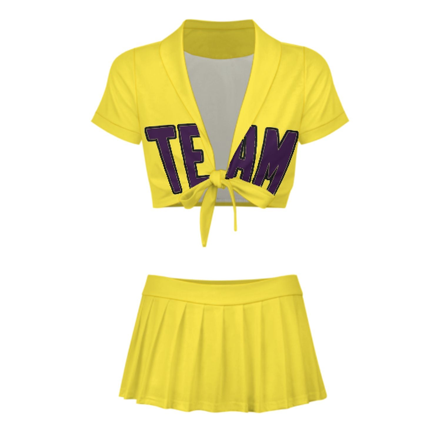 Maßgeschneidertes Blassgelb Lila Cheerleader Outfit Set