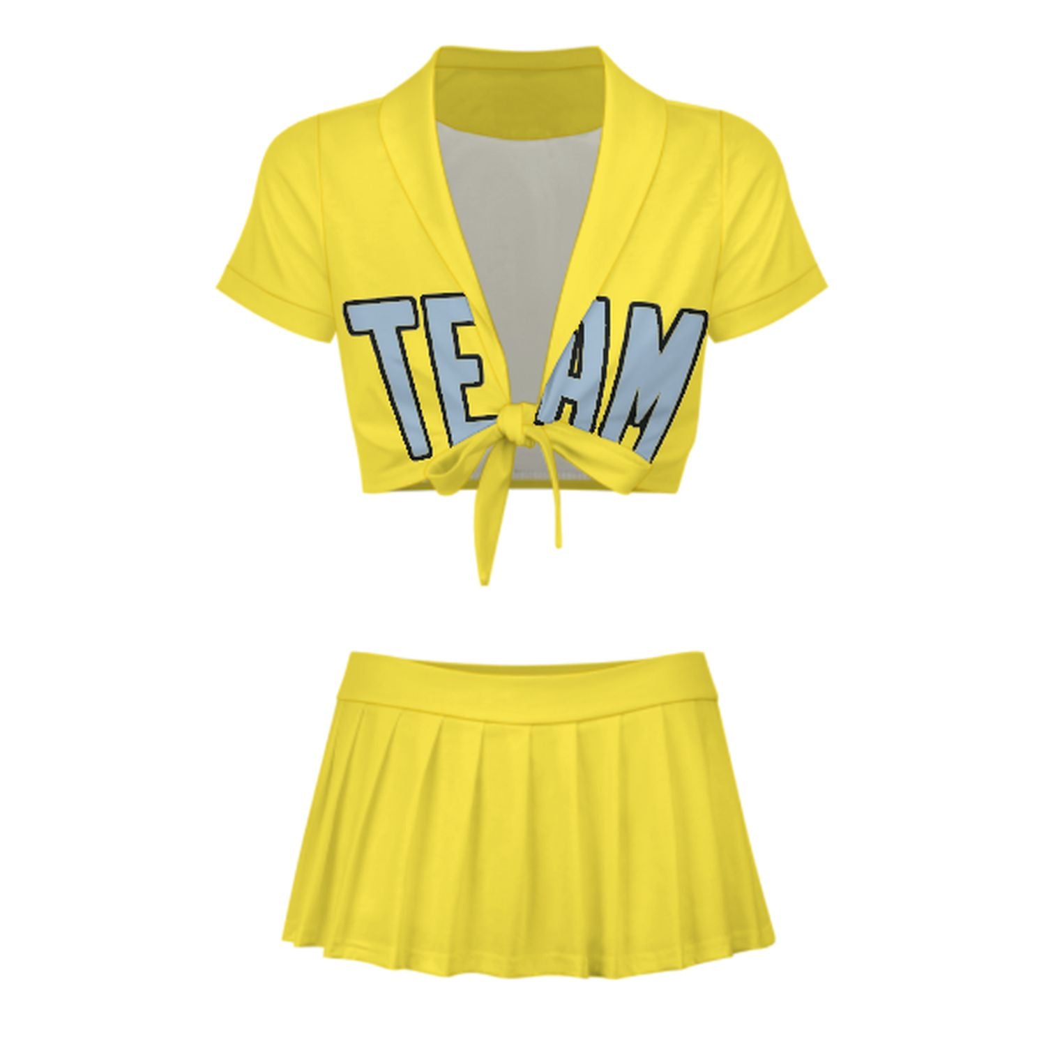 Maßgeschneidertes Blassgelb Hellblau Cheerleader Outfit Set