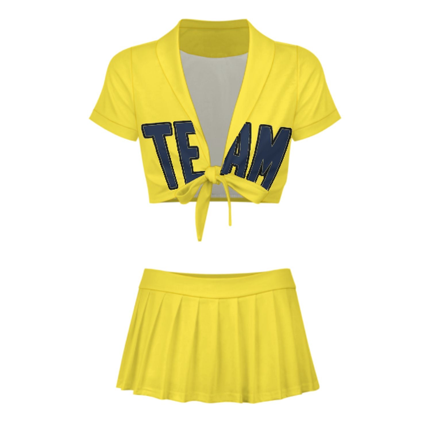 Maßgeschneidertes Blassgelb Marineblau Cheerleader Outfit Set