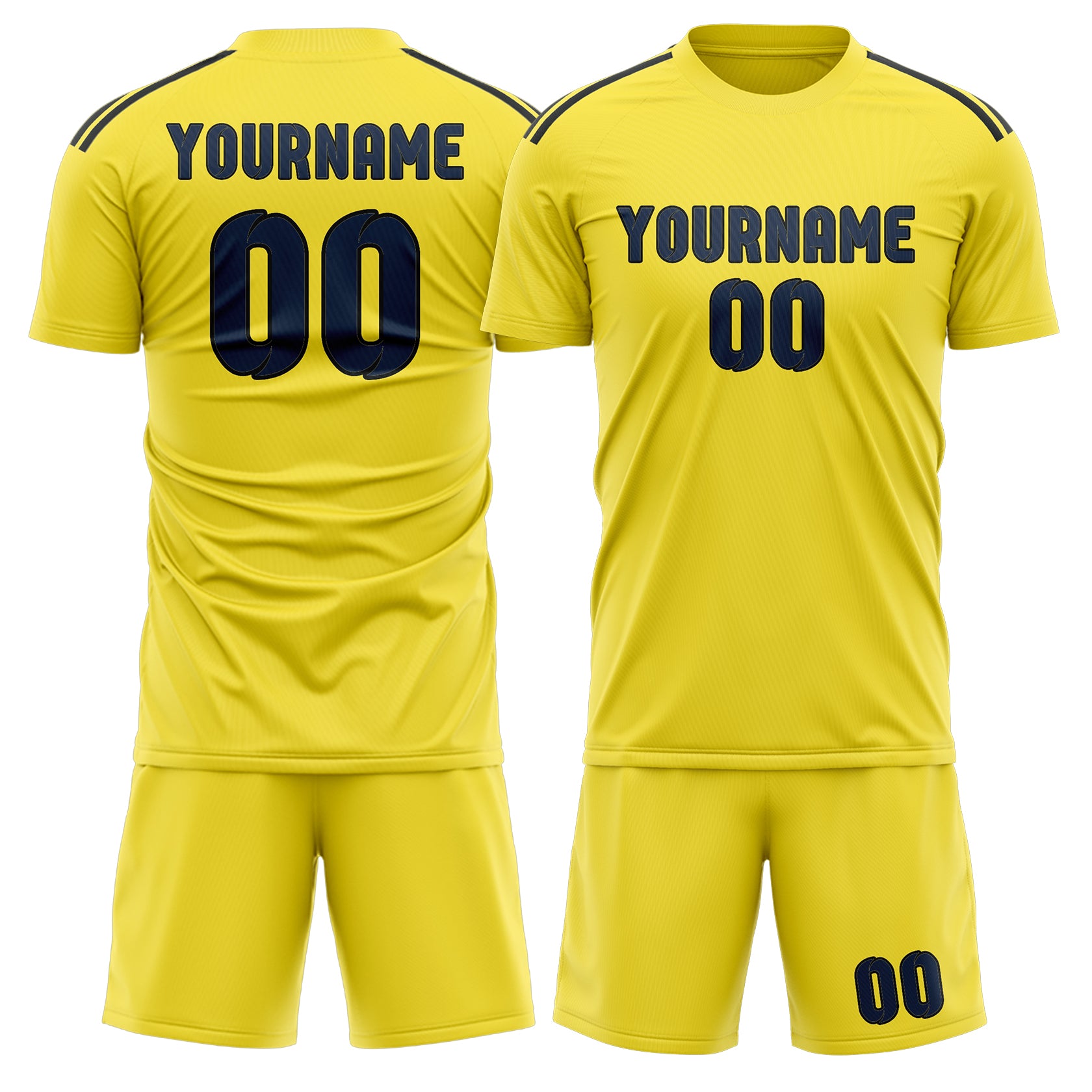 Maßgeschneidertes Professionelles Blassgelb Marineblau Fußballtrikot-Set