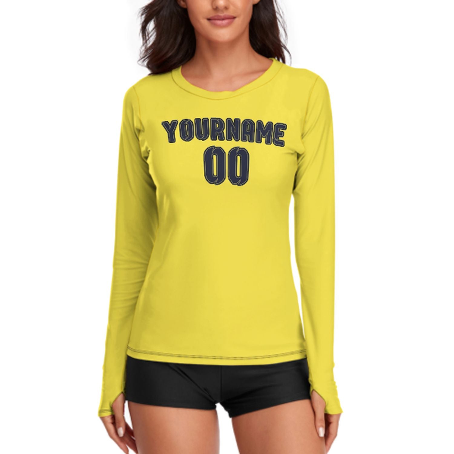Camicia da donna a maniche lunghe in blu acciaio pallido giallo su misura