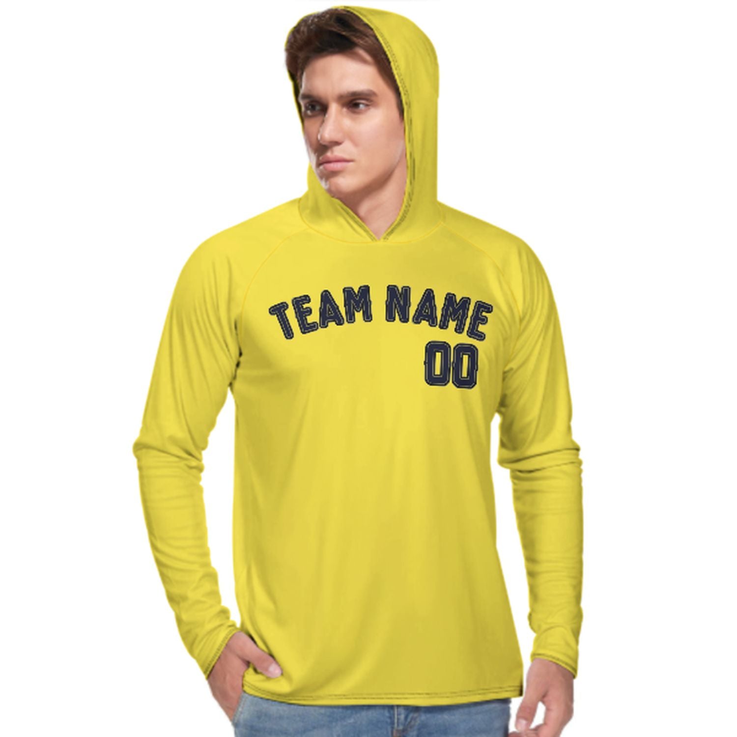 Maßgeschneidertes Blassgelb Stahlblau UV-Hoodie