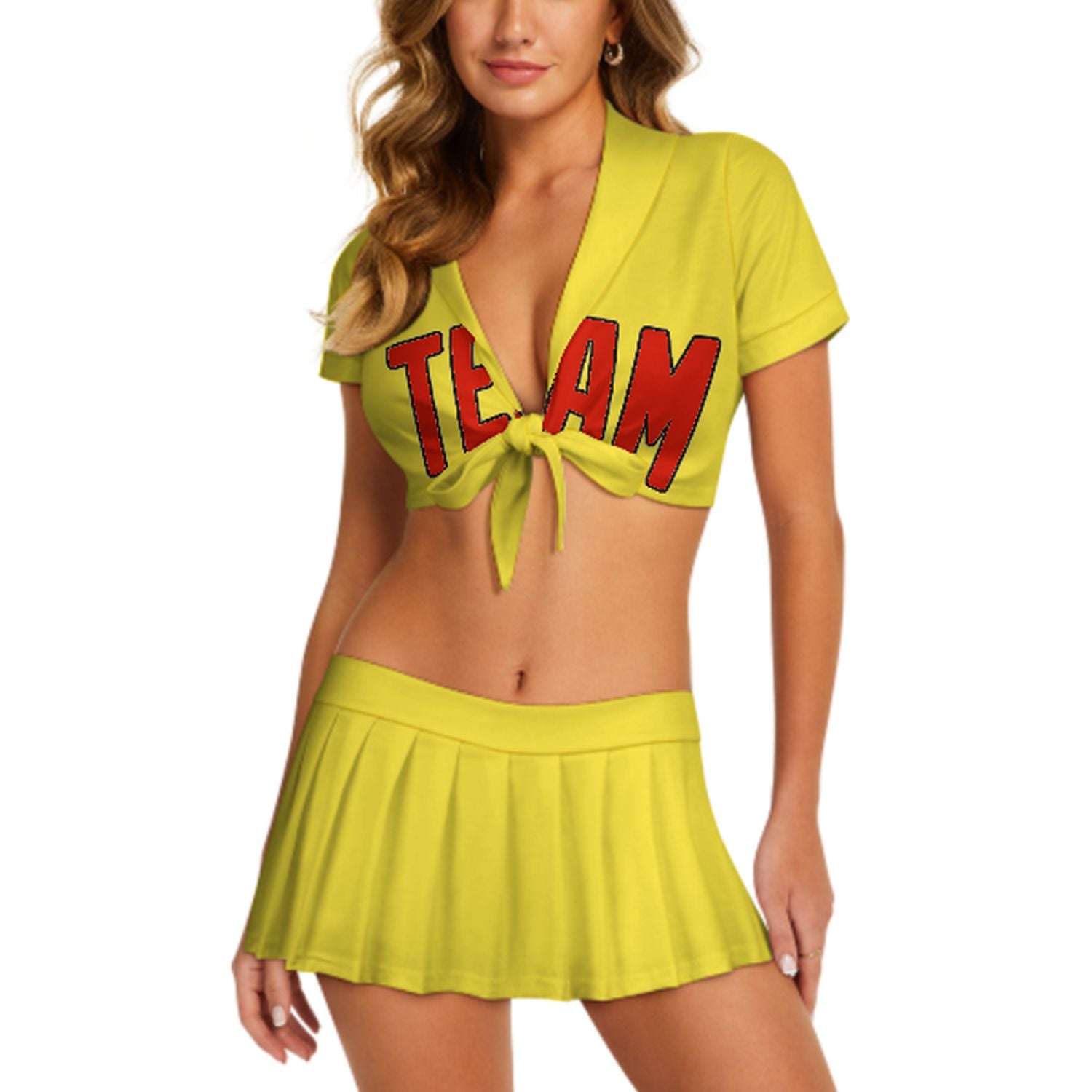 Maßgeschneidertes Blassgelb Orangerot Cheerleader Outfit Set