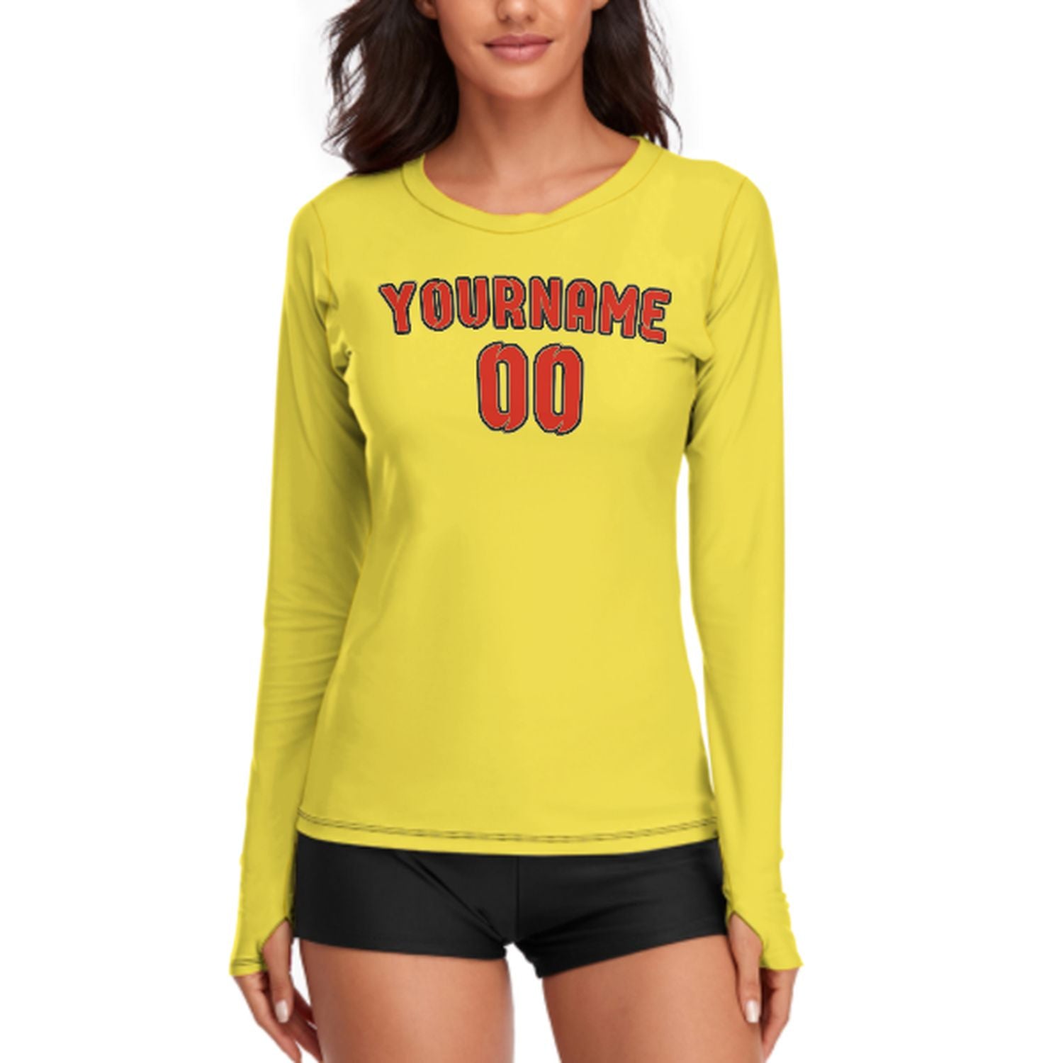 Camicia da donna a maniche lunghe su misura, colore giallo pallido, arancione e rosso