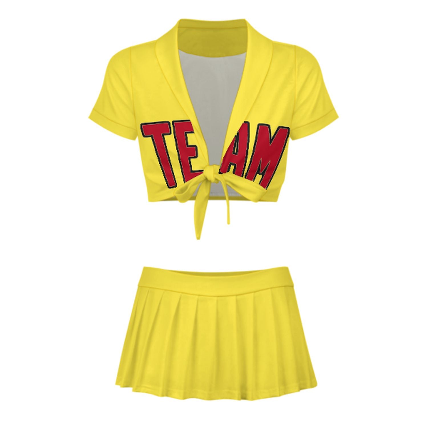 Maßgeschneidertes Blassgelb Rot Cheerleader Outfit Set