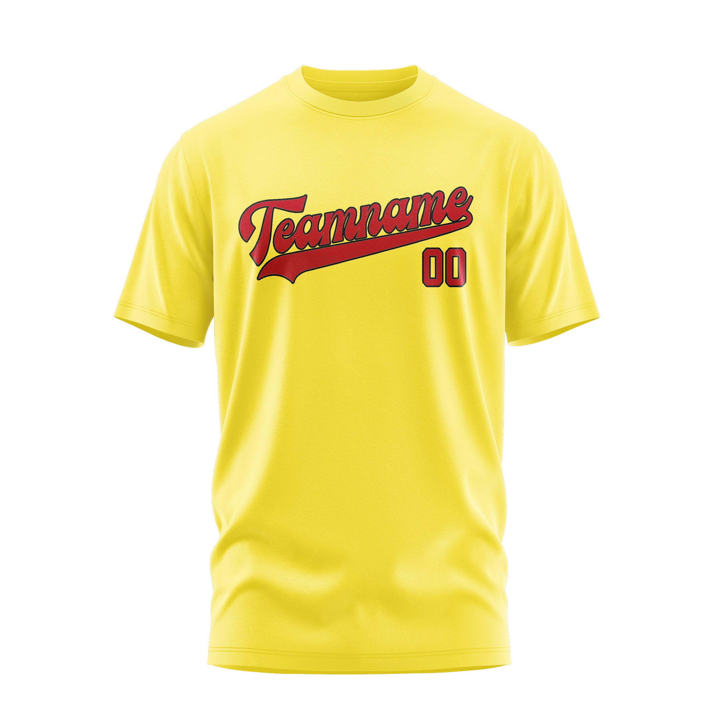 Maßgeschneidertes Blassgelb Rot T-Shirt