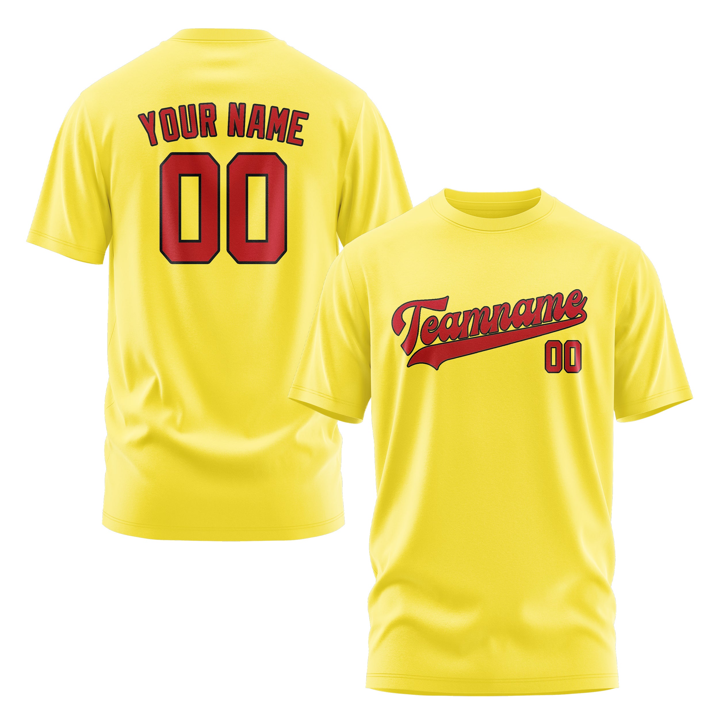 Maßgeschneidertes Blassgelb Rot T-Shirt
