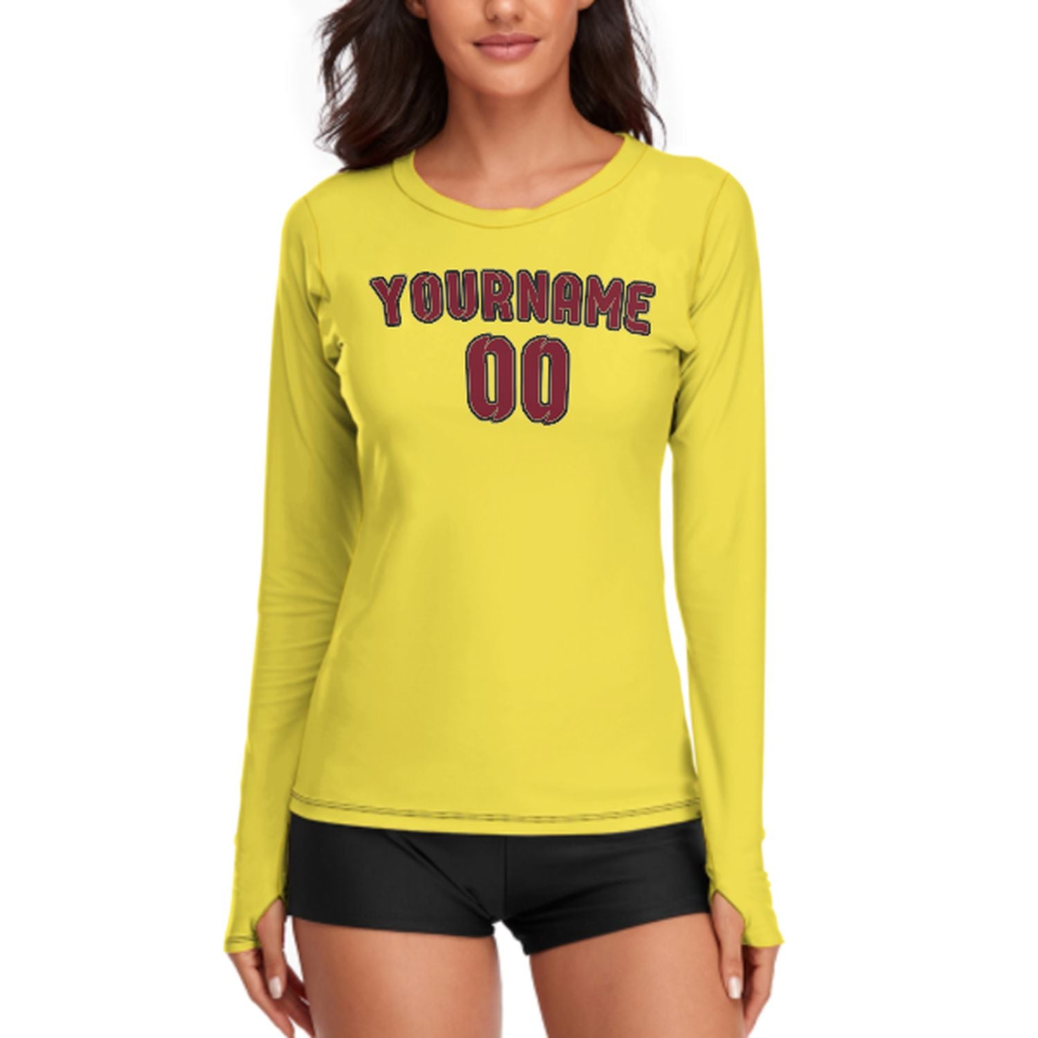 Camicia da donna a maniche lunghe color giallo pallido e cremisi su misura