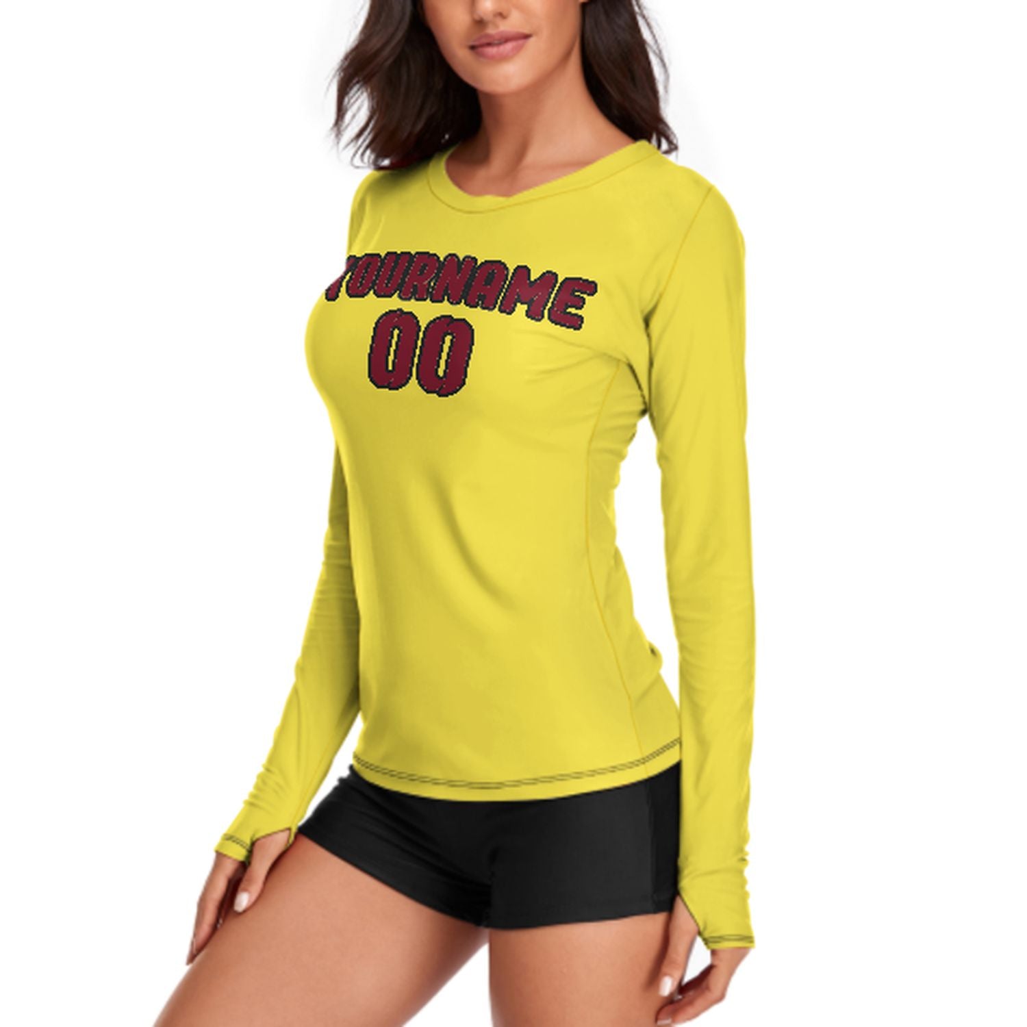 Camicia da donna a maniche lunghe color giallo pallido e cremisi su misura