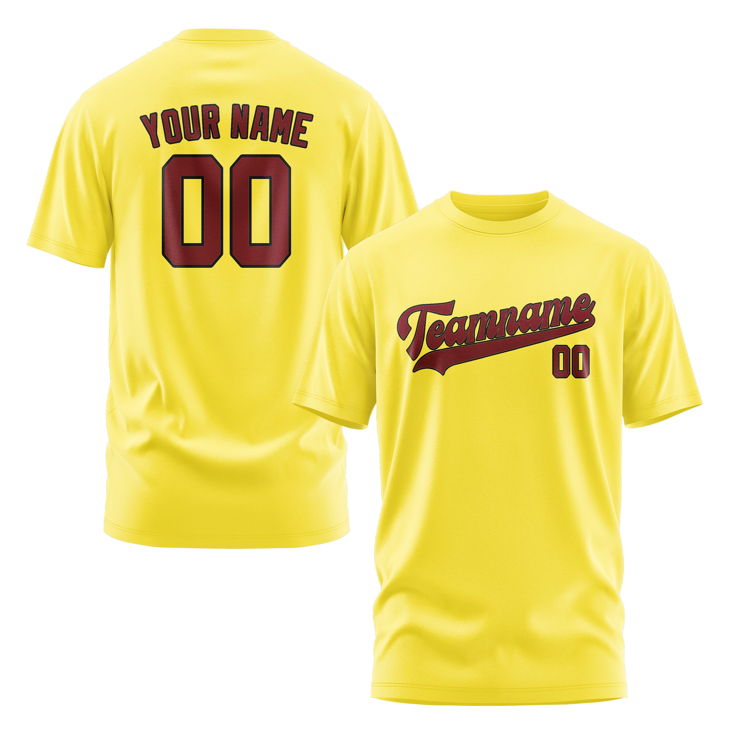 Maßgeschneidertes Blassgelb Karmesinrot T-Shirt