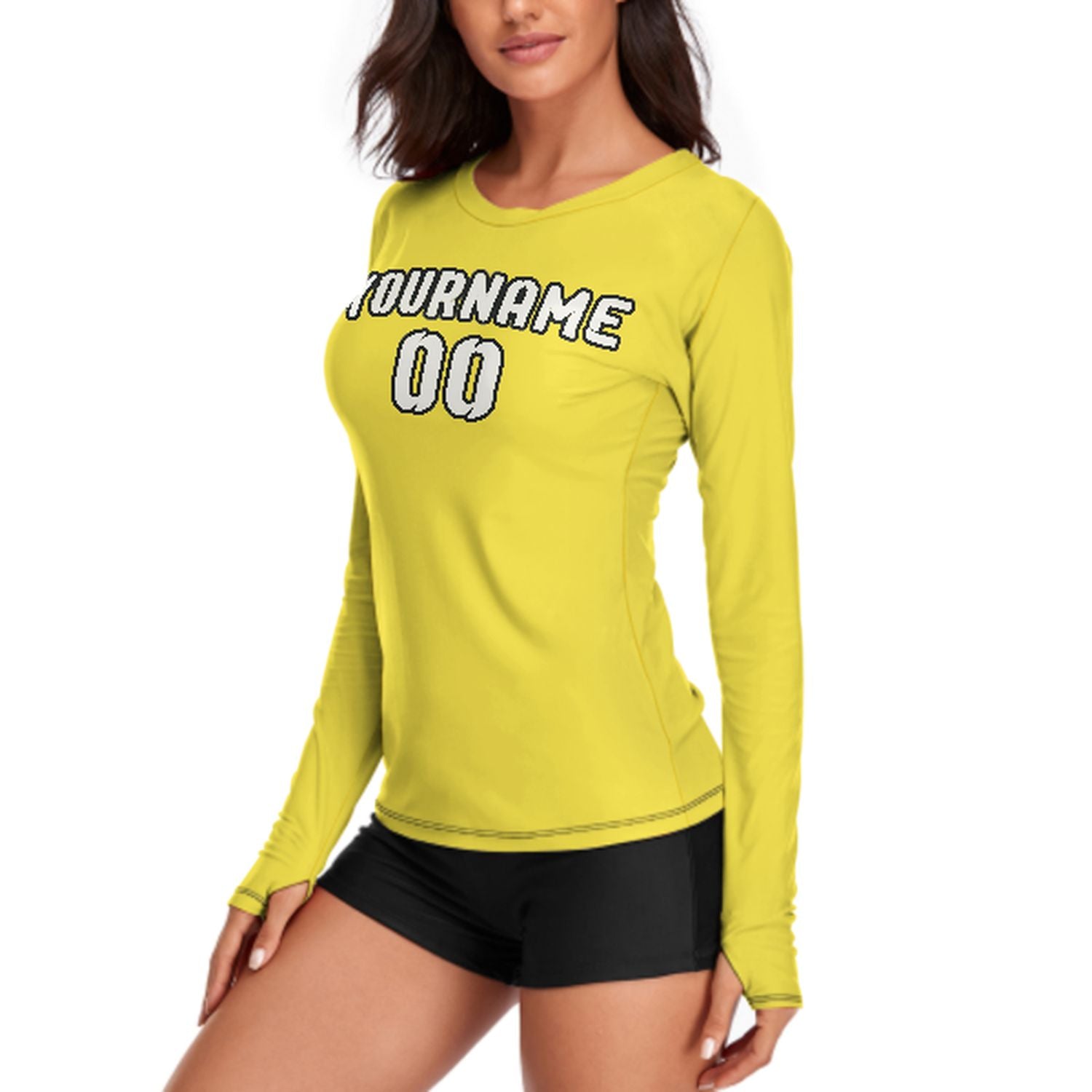 Camicia da donna a maniche lunghe su misura, colore giallo pallido e bianco