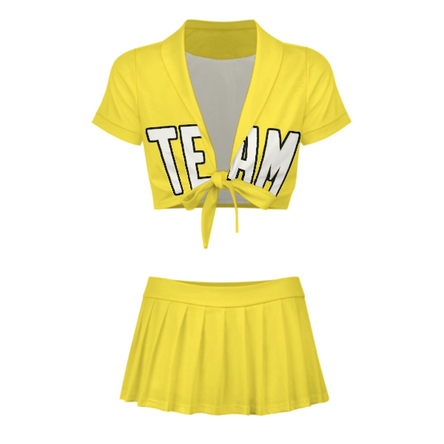 Maßgeschneidertes Blassgelb Weiß Cheerleader Outfit Set