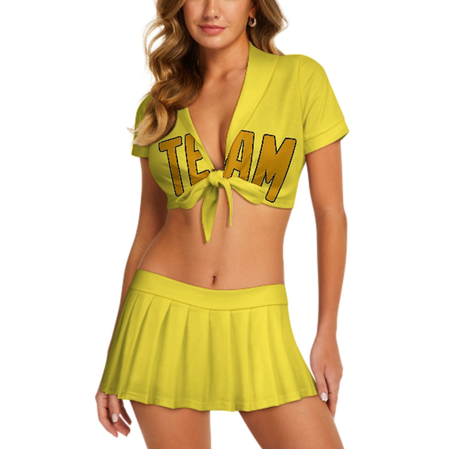Maßgeschneidertes Blassgelb Gelb Cheerleader Outfit Set