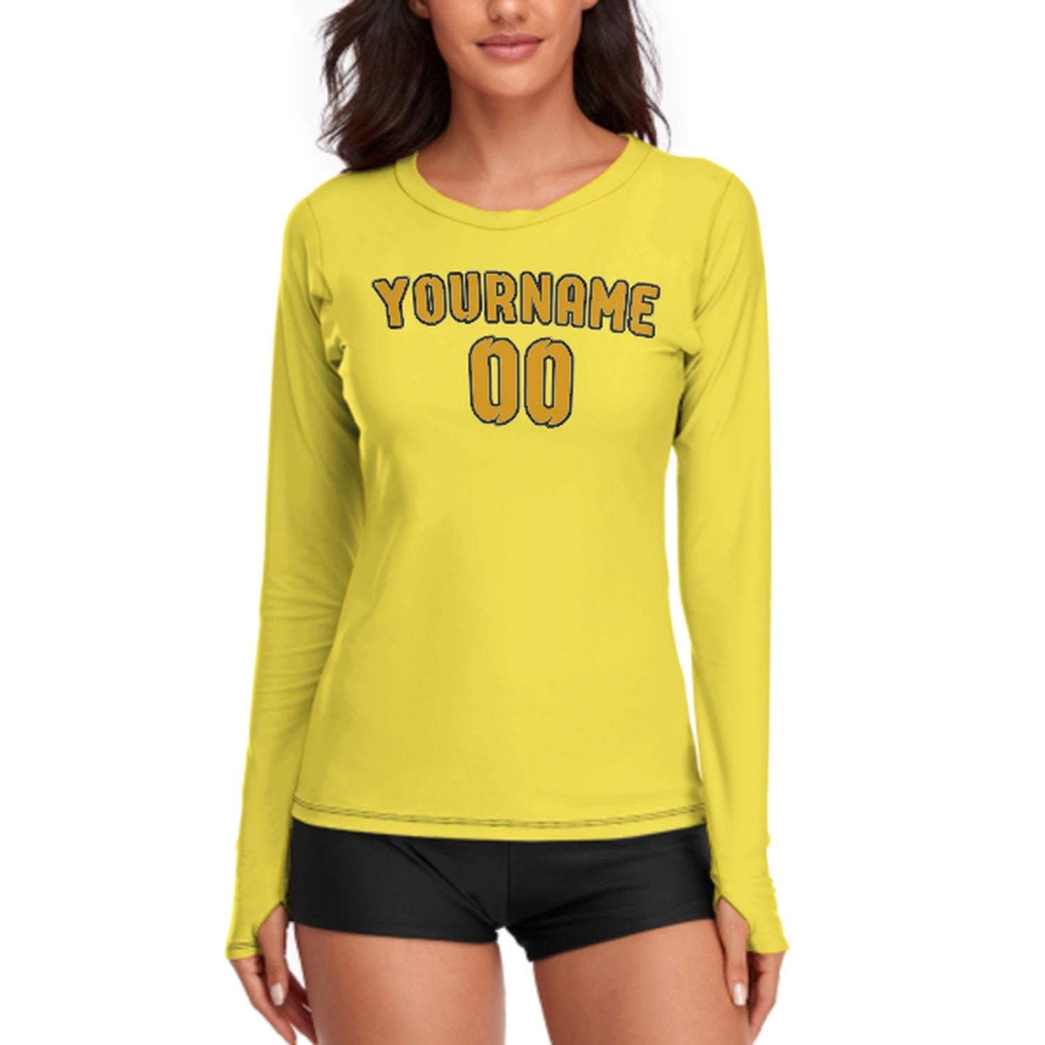 Maßgeschneidertes Blassgelb Gelb Damen Langarmshirt