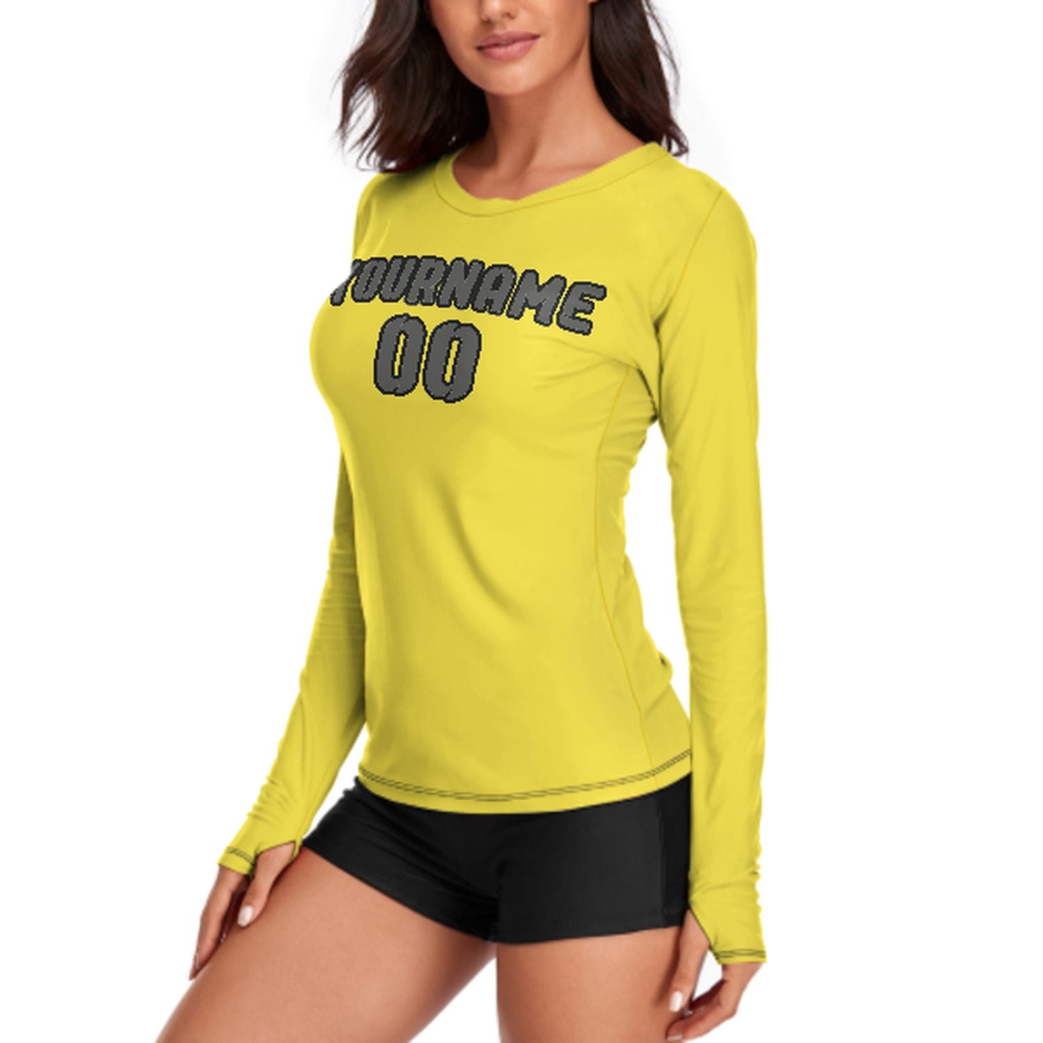 Maßgeschneidertes Blassgelb Dunkelgrau Damen Langarmshirt