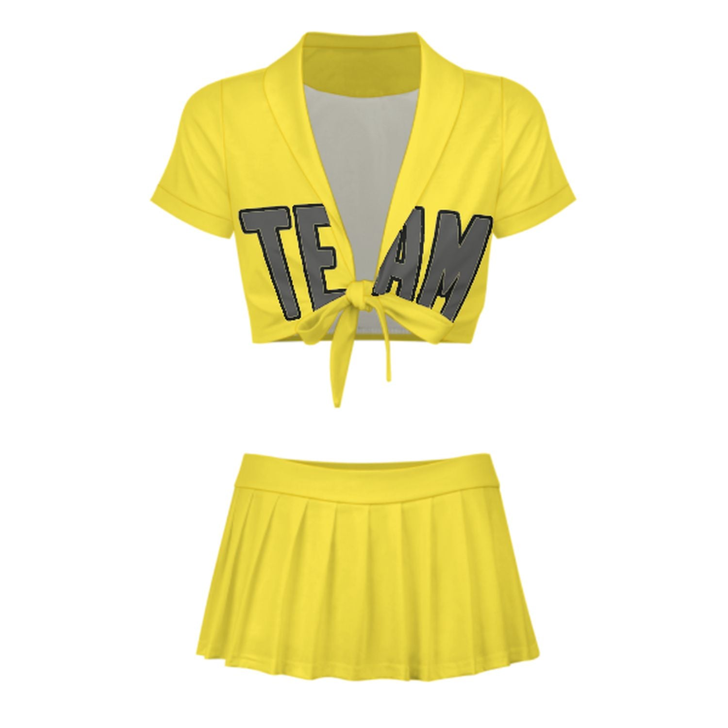 Maßgeschneidertes Blassgelb Dunkelgrau Cheerleader Outfit Set