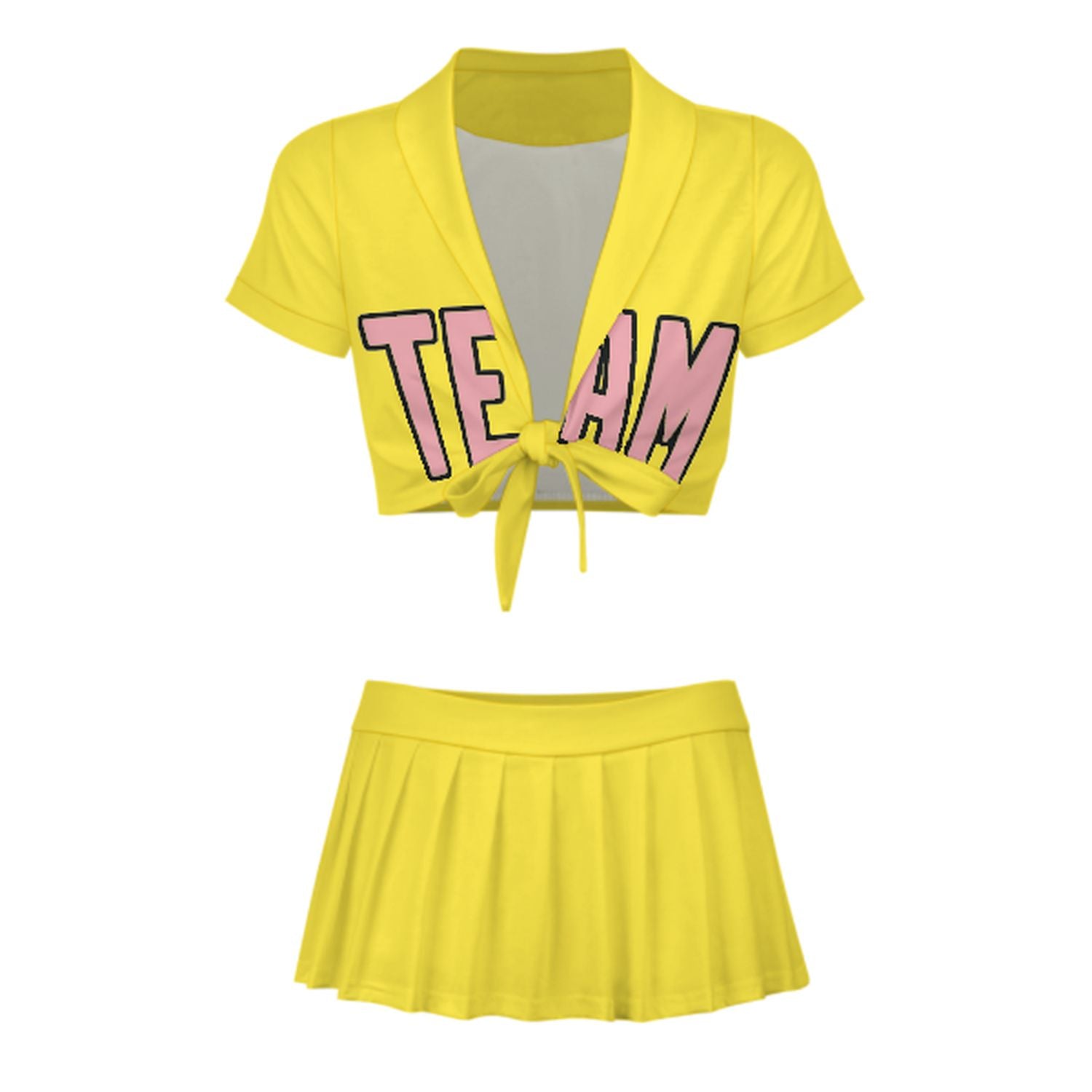 Maßgeschneidertes Blassgelb Rosa Cheerleader Outfit Set