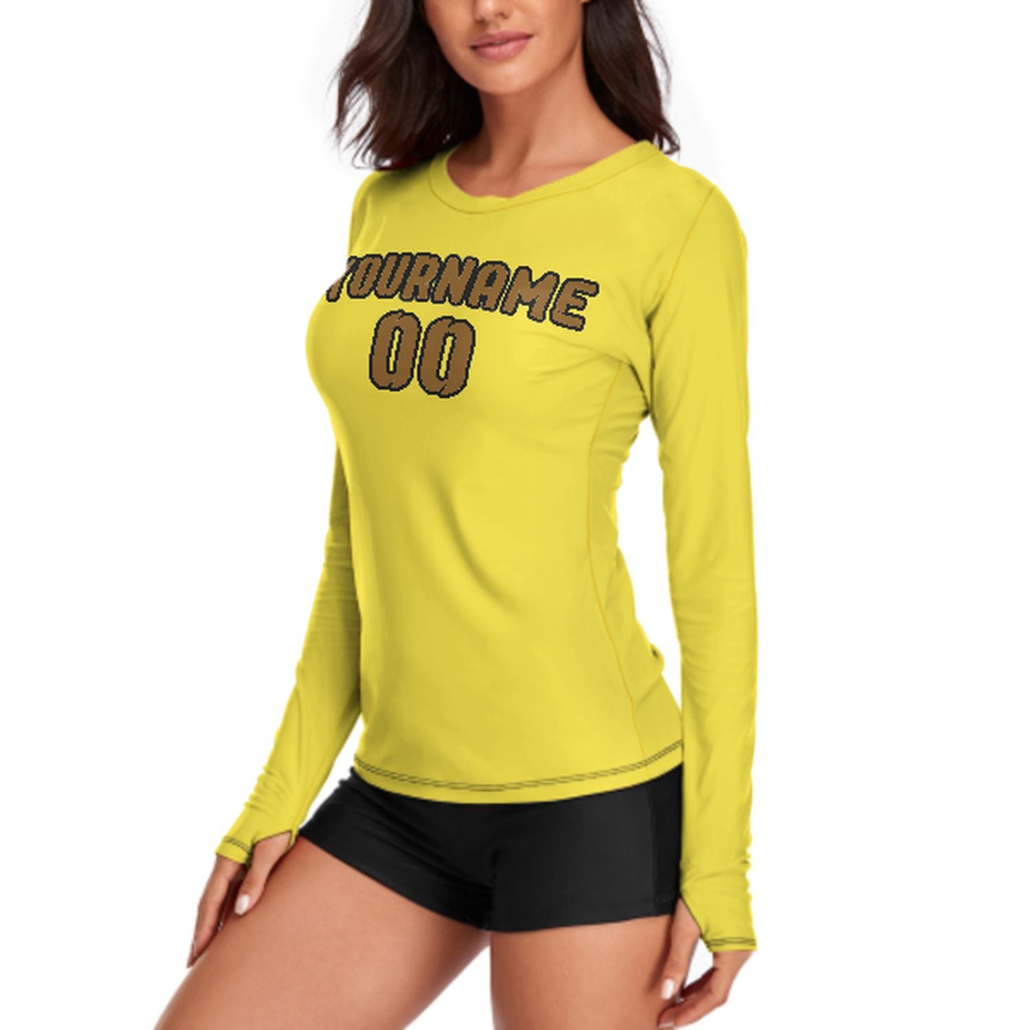Maßgeschneidertes Blassgelb Khaki Damen Langarmshirt