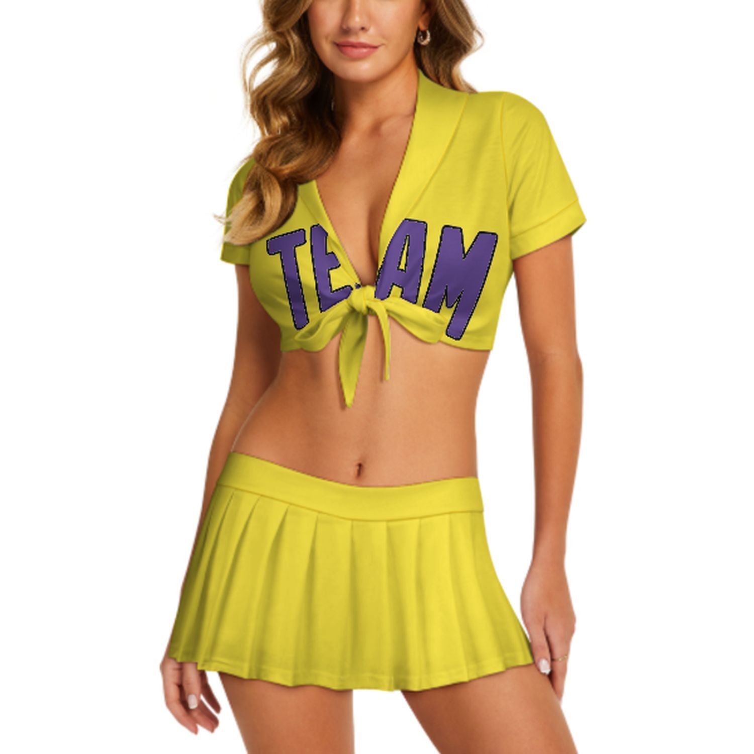 Maßgeschneidertes Blassgelb Lavendel Cheerleader Outfit Set