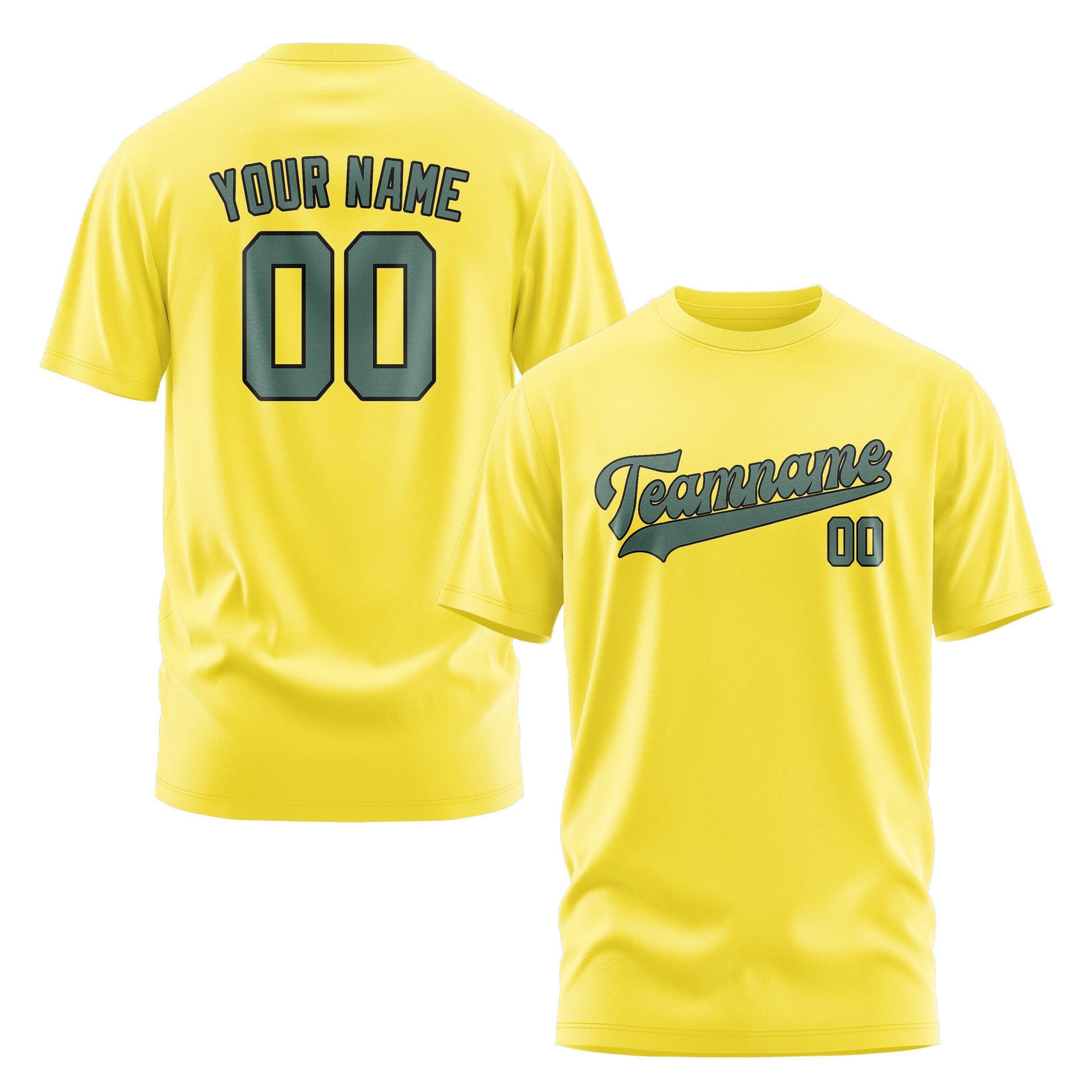 Maßgeschneidertes Blassgelb Blaugrün T-Shirt