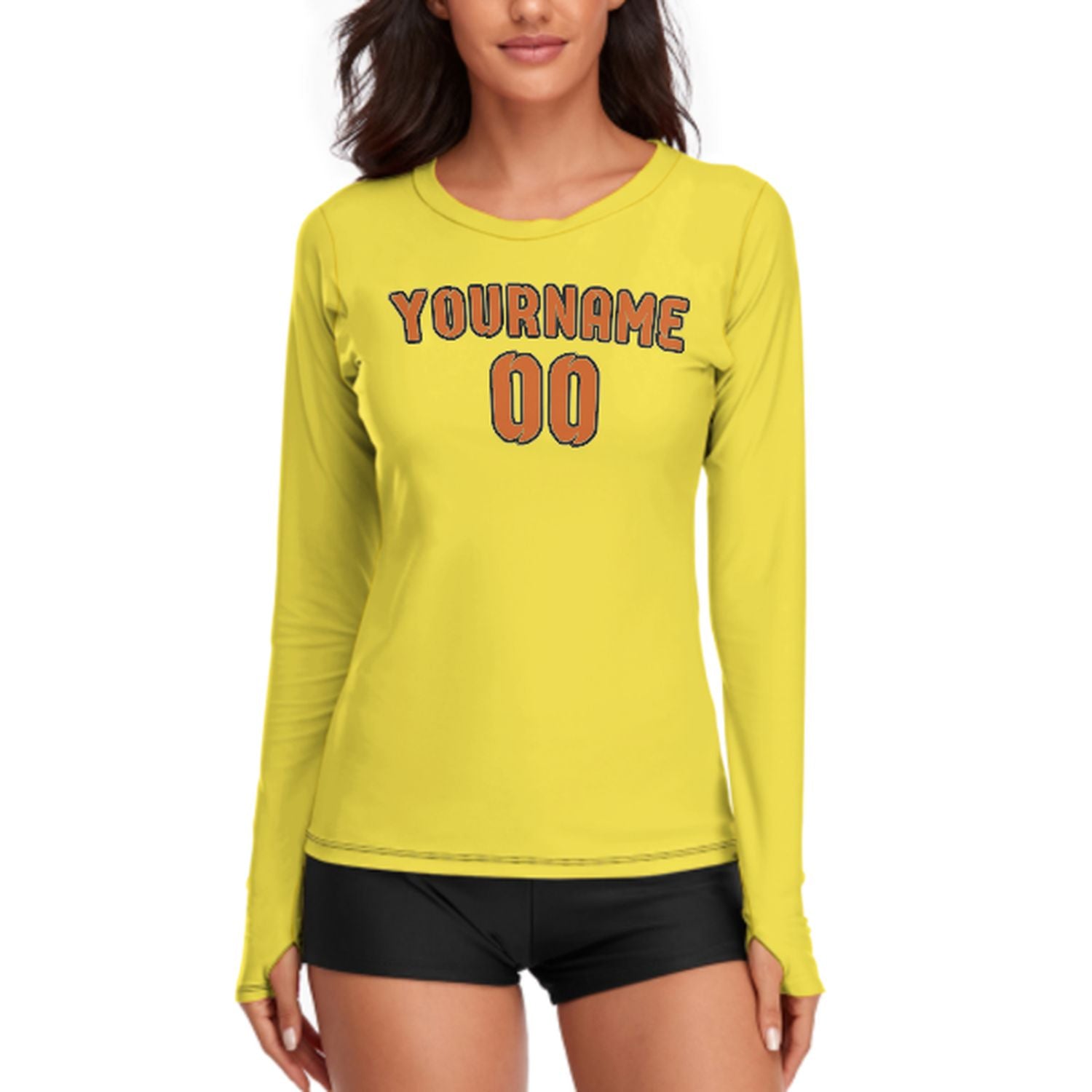 Maßgeschneidertes Blassgelb Orange Damen Langarmshirt
