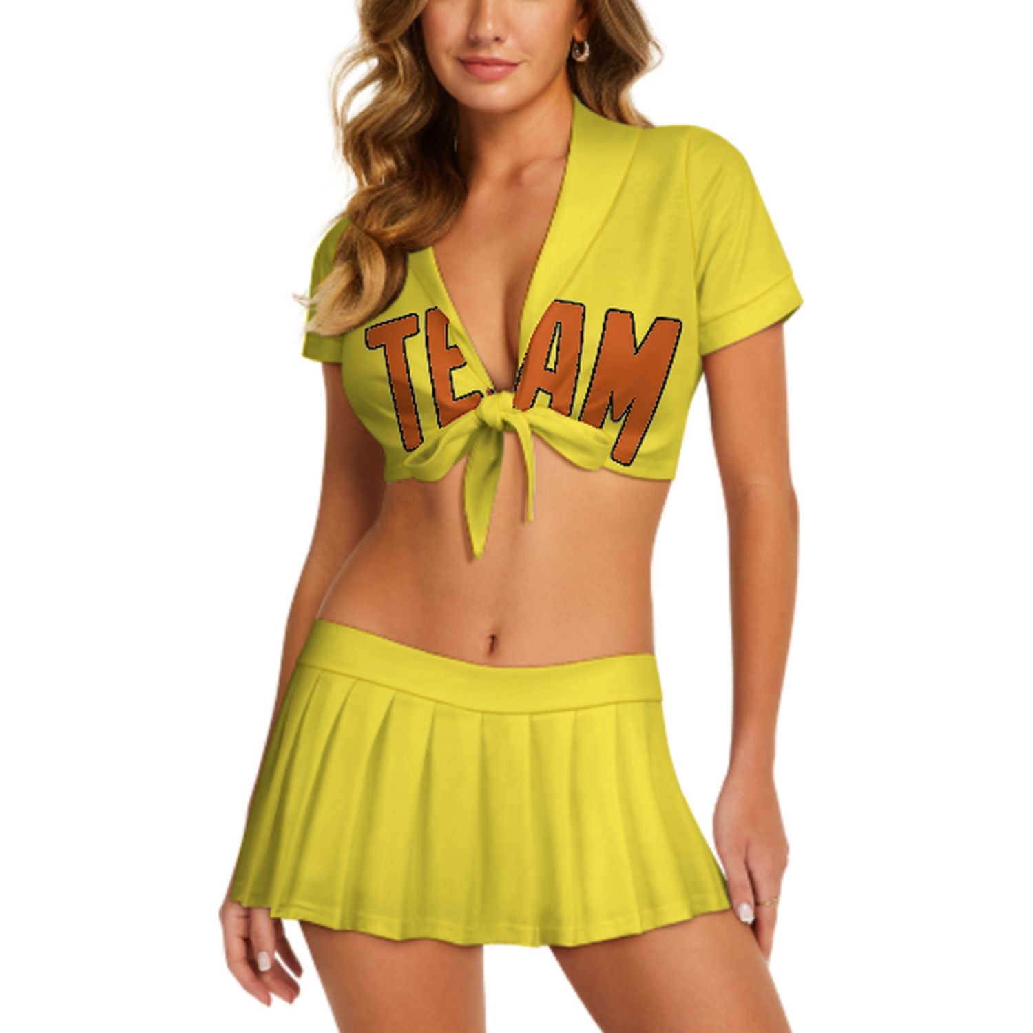 Maßgeschneidertes Blassgelb Orange Cheerleader Outfit Set