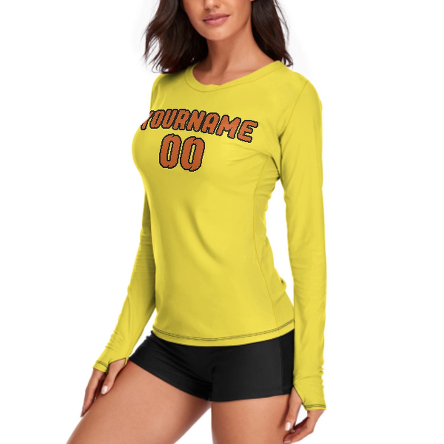 Maßgeschneidertes Blassgelb Orange Damen Langarmshirt