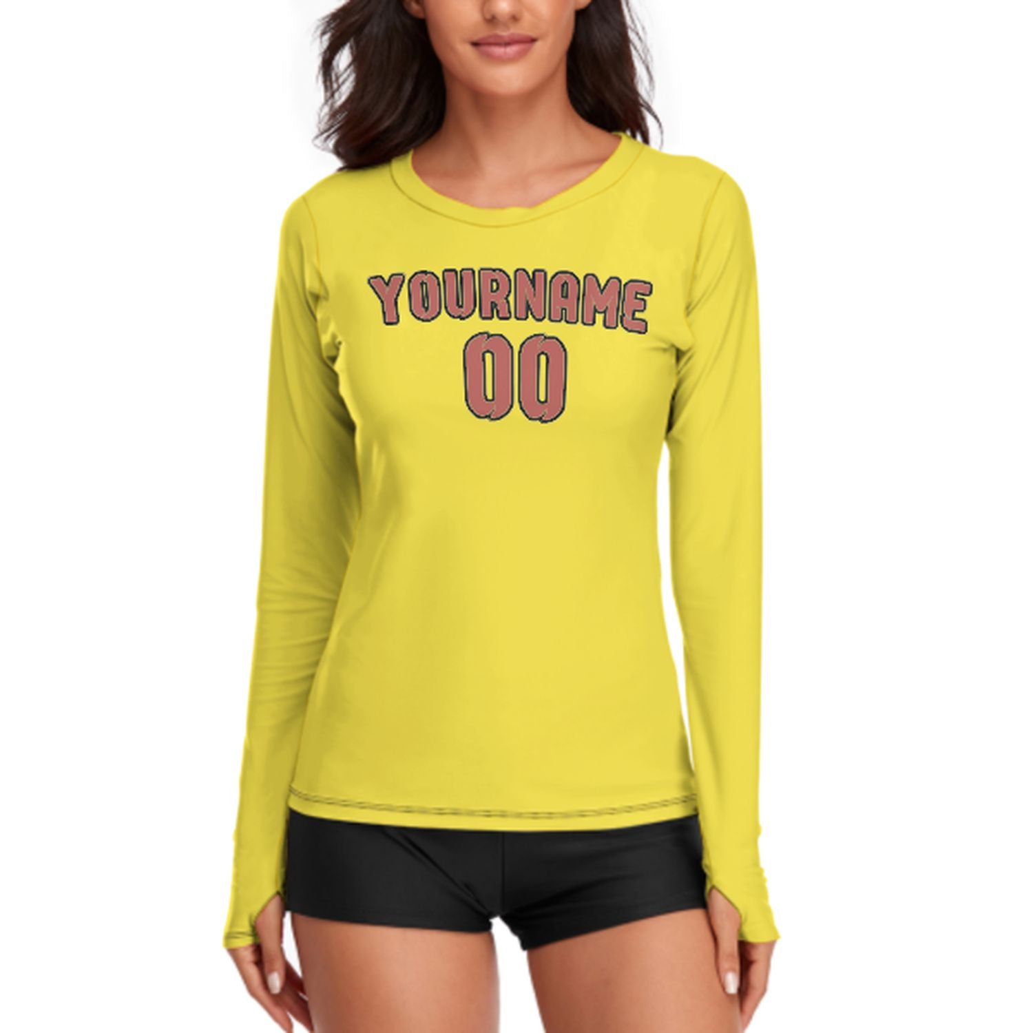 Maßgeschneidertes Blassgelb Kupferrose Damen Langarmshirt