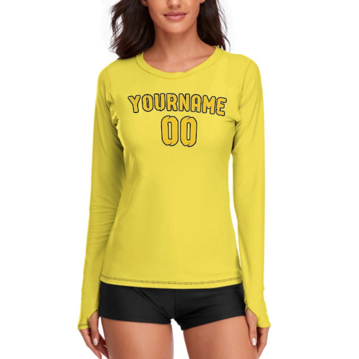 Maßgeschneidertes Blassgelb Gold Damen Langarmshirt