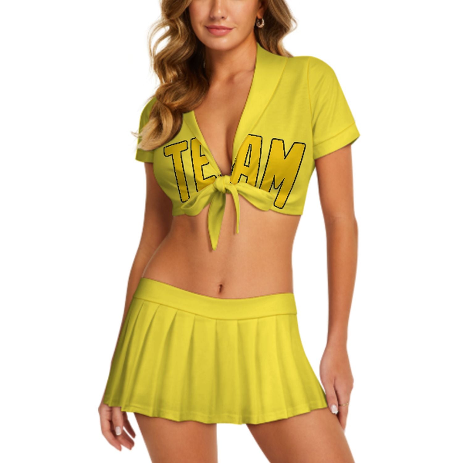 Maßgeschneidertes Blassgelb Gold Cheerleader Outfit Set
