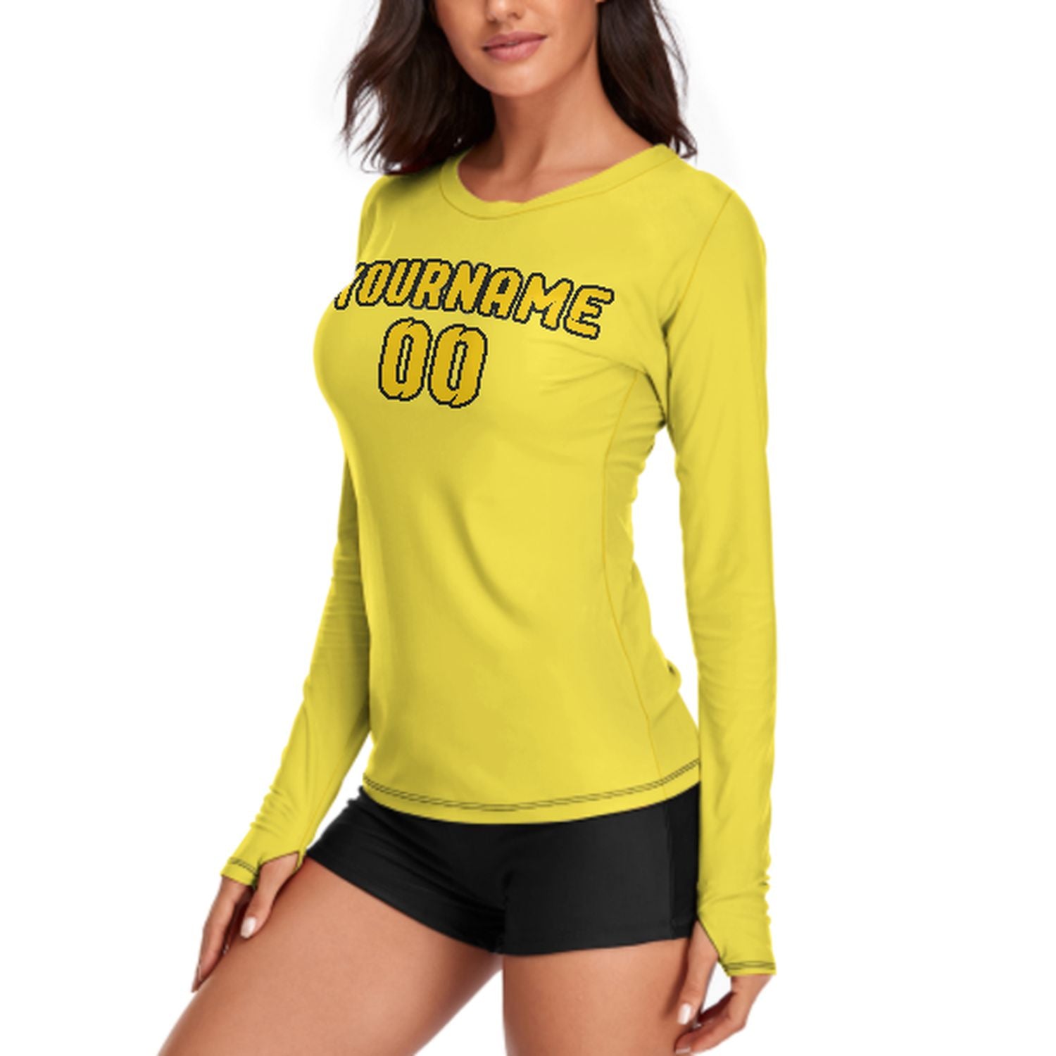Maßgeschneidertes Blassgelb Gold Damen Langarmshirt