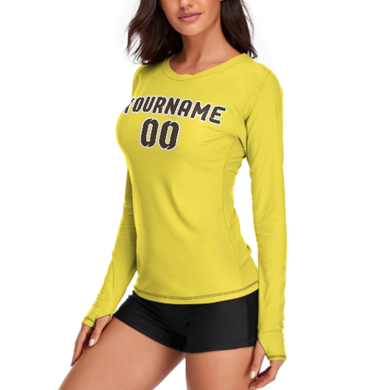 Maßgeschneidertes Blassgelb Braun Damen Langarmshirt