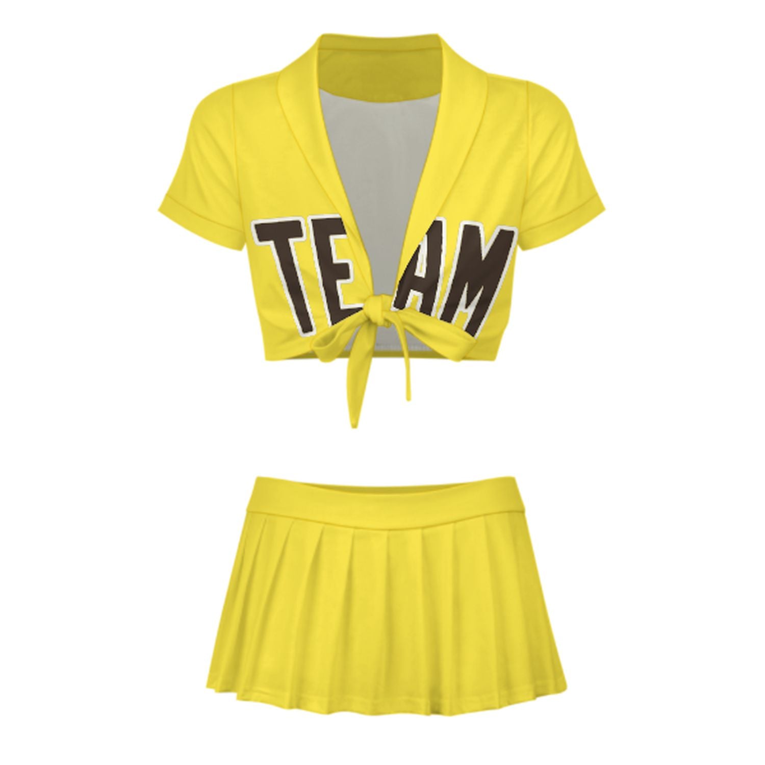 Maßgeschneidertes Blassgelb Braun Cheerleader Outfit Set