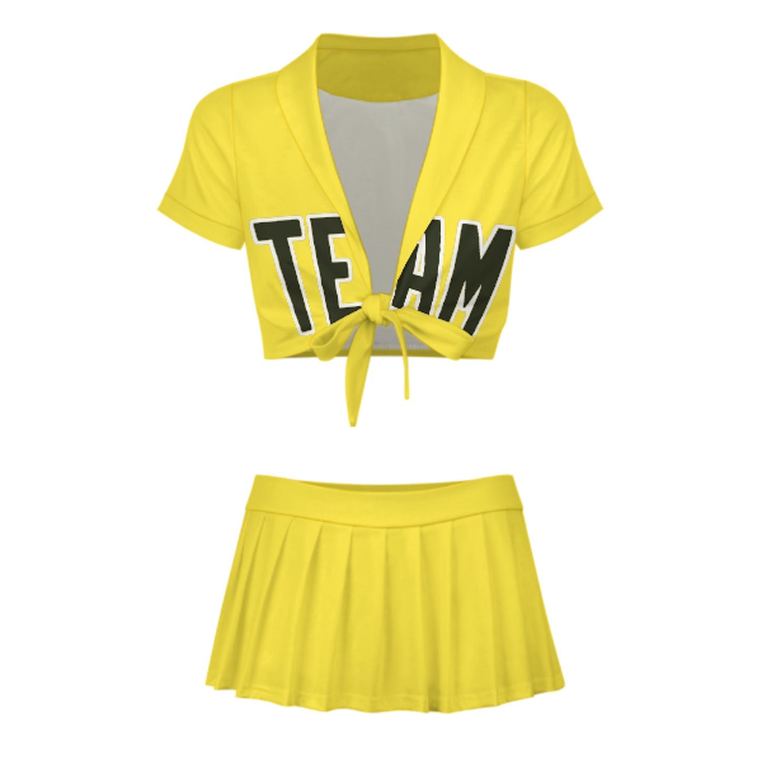 Maßgeschneidertes Blassgelb Dunkles Oliv Cheerleader Outfit Set