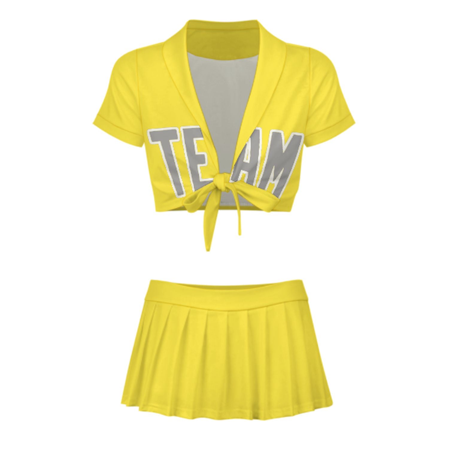 Maßgeschneidertes Blassgelb Grau Cheerleader Outfit Set