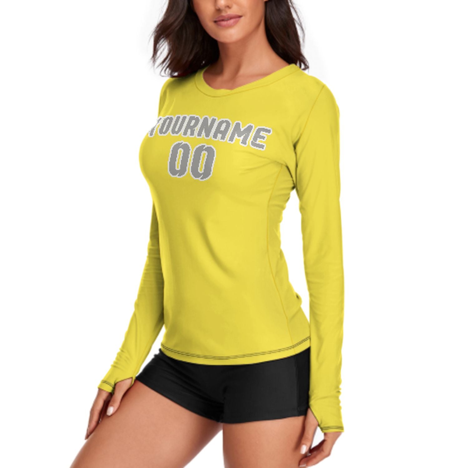 Maßgeschneidertes Blassgelb Grau Damen Langarmshirt