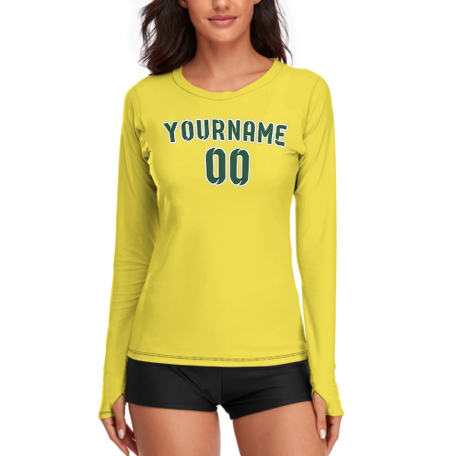 Maßgeschneidertes Blassgelb Moosgrün Damen Langarmshirt