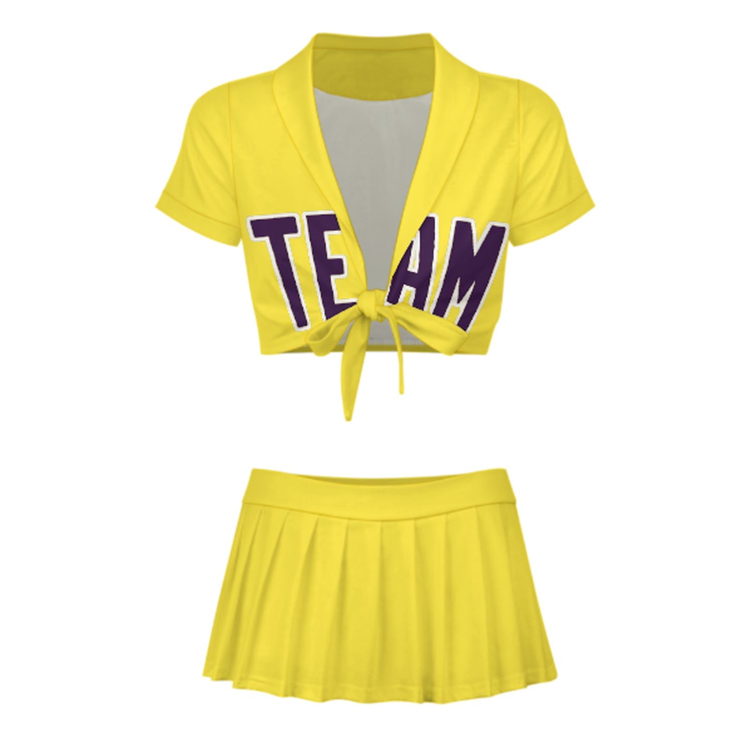 Maßgeschneidertes Blassgelb Lila Cheerleader Outfit Set
