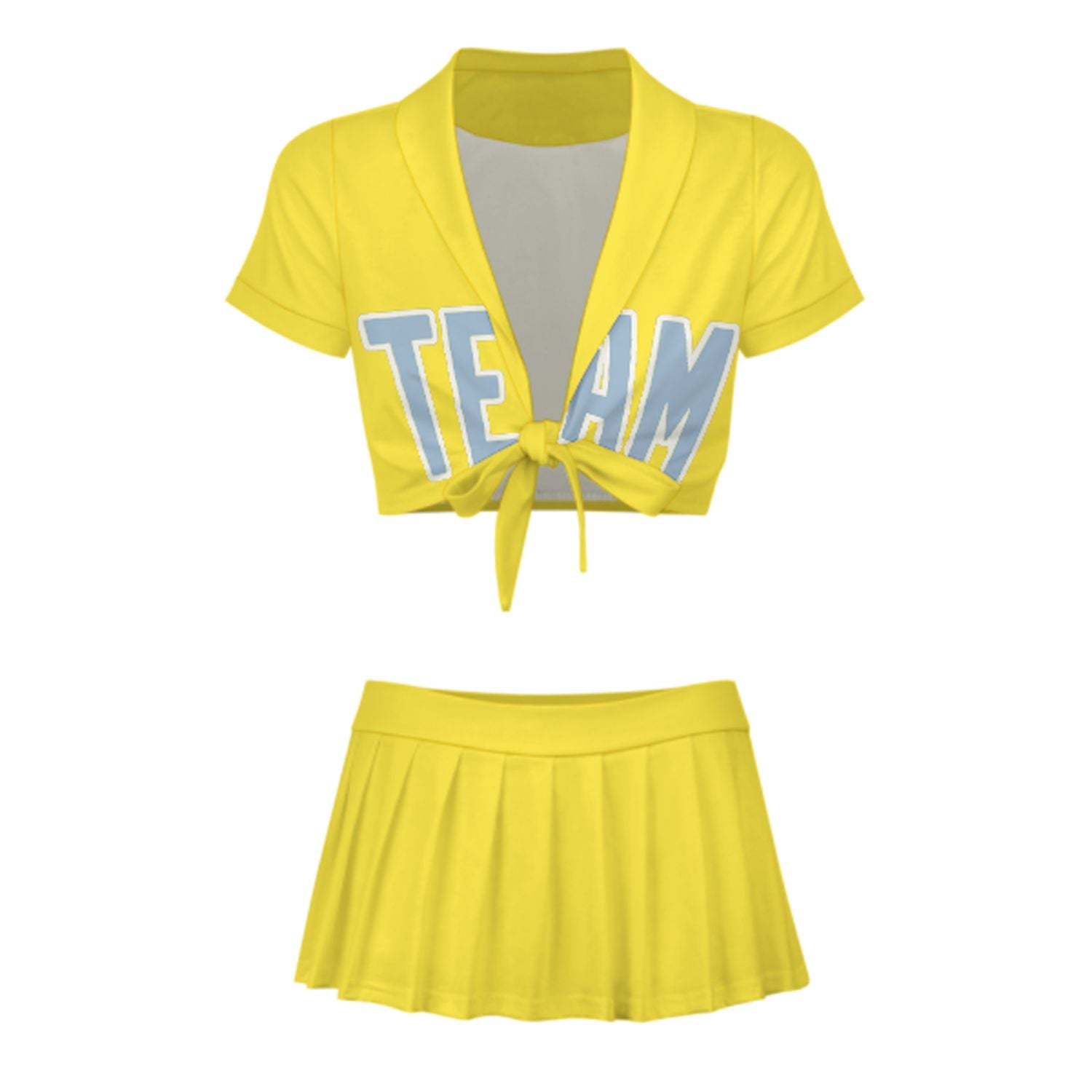 Maßgeschneidertes Blassgelb Hellblau Cheerleader Outfit Set
