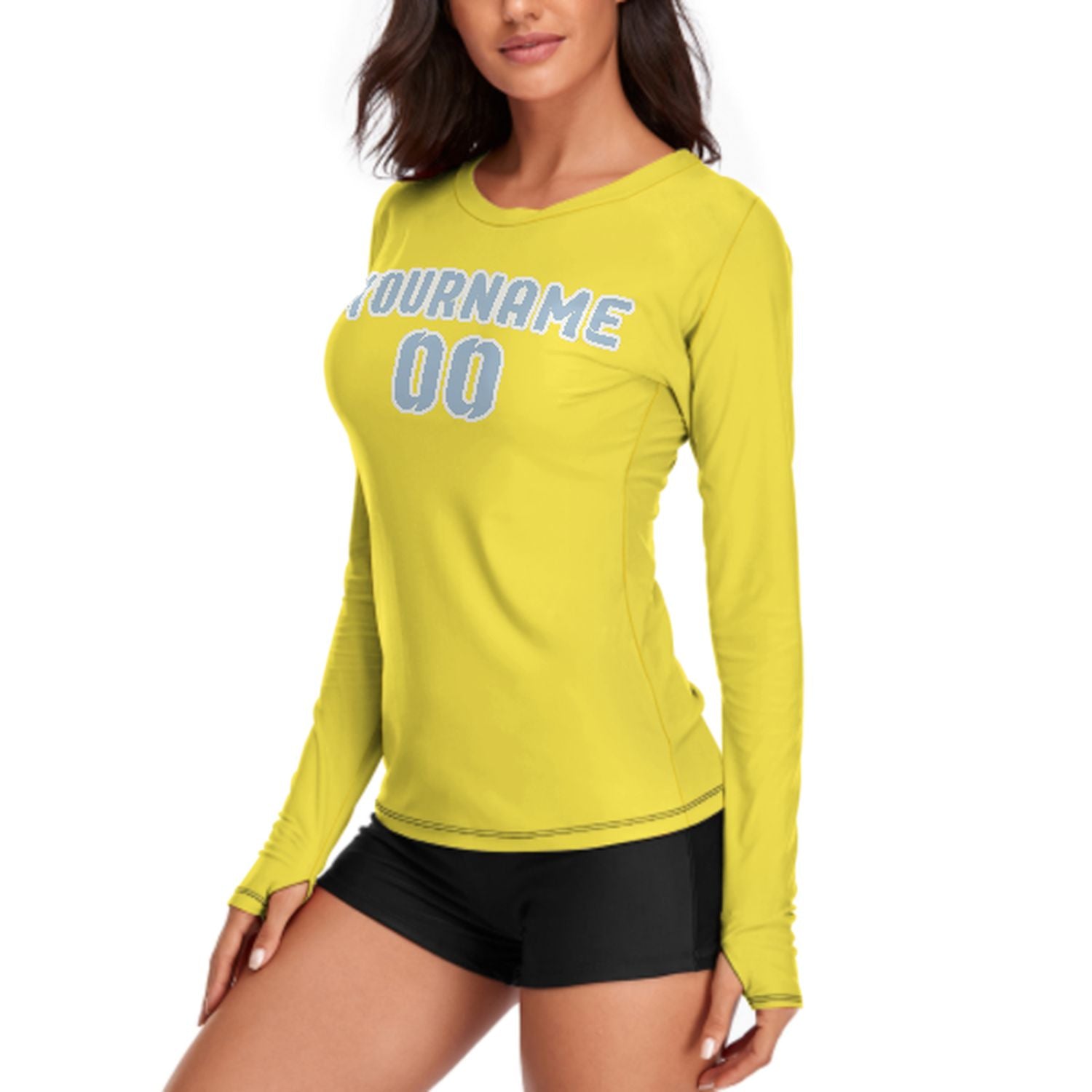 Maßgeschneidertes Blassgelb Hellblau Damen Langarmshirt