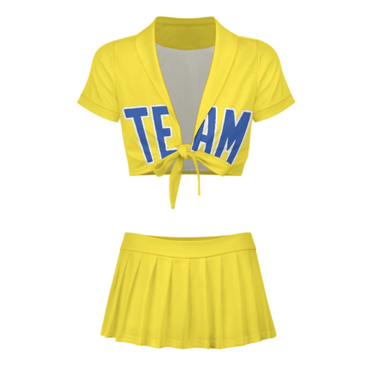 Maßgeschneidertes Blassgelb Himmelblau Cheerleader Outfit Set