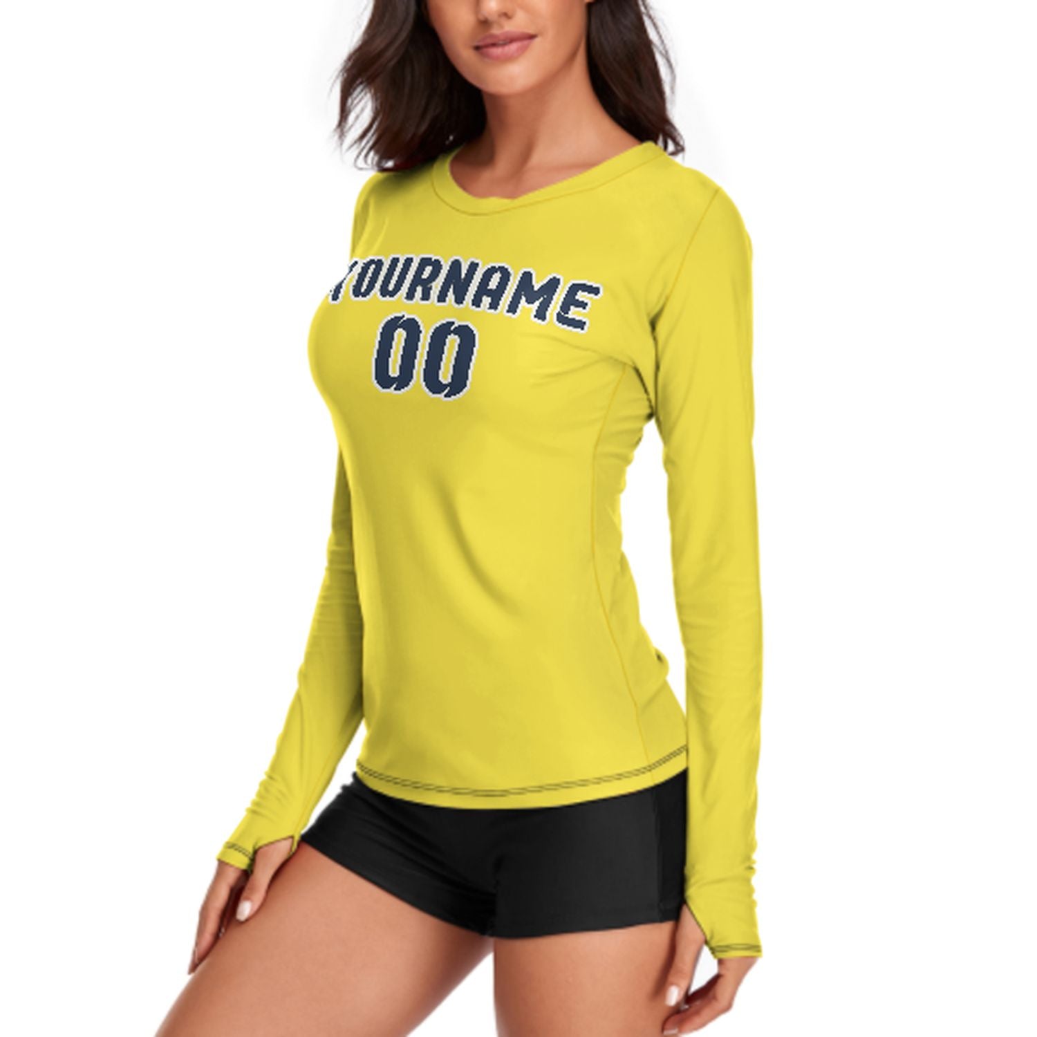 Maßgeschneidertes Blassgelb Marineblau Damen Langarmshirt