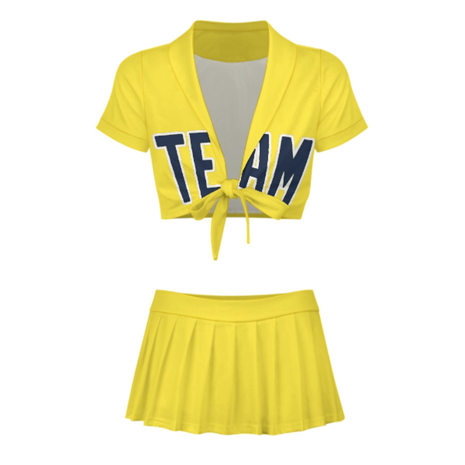 Maßgeschneidertes Blassgelb Marineblau Cheerleader Outfit Set