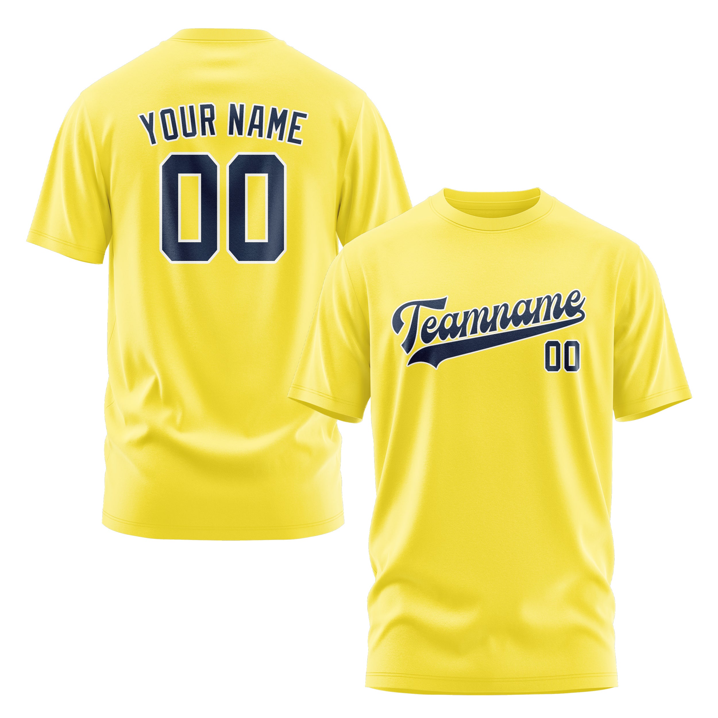 Maßgeschneidertes Blassgelb Marineblau T-Shirt